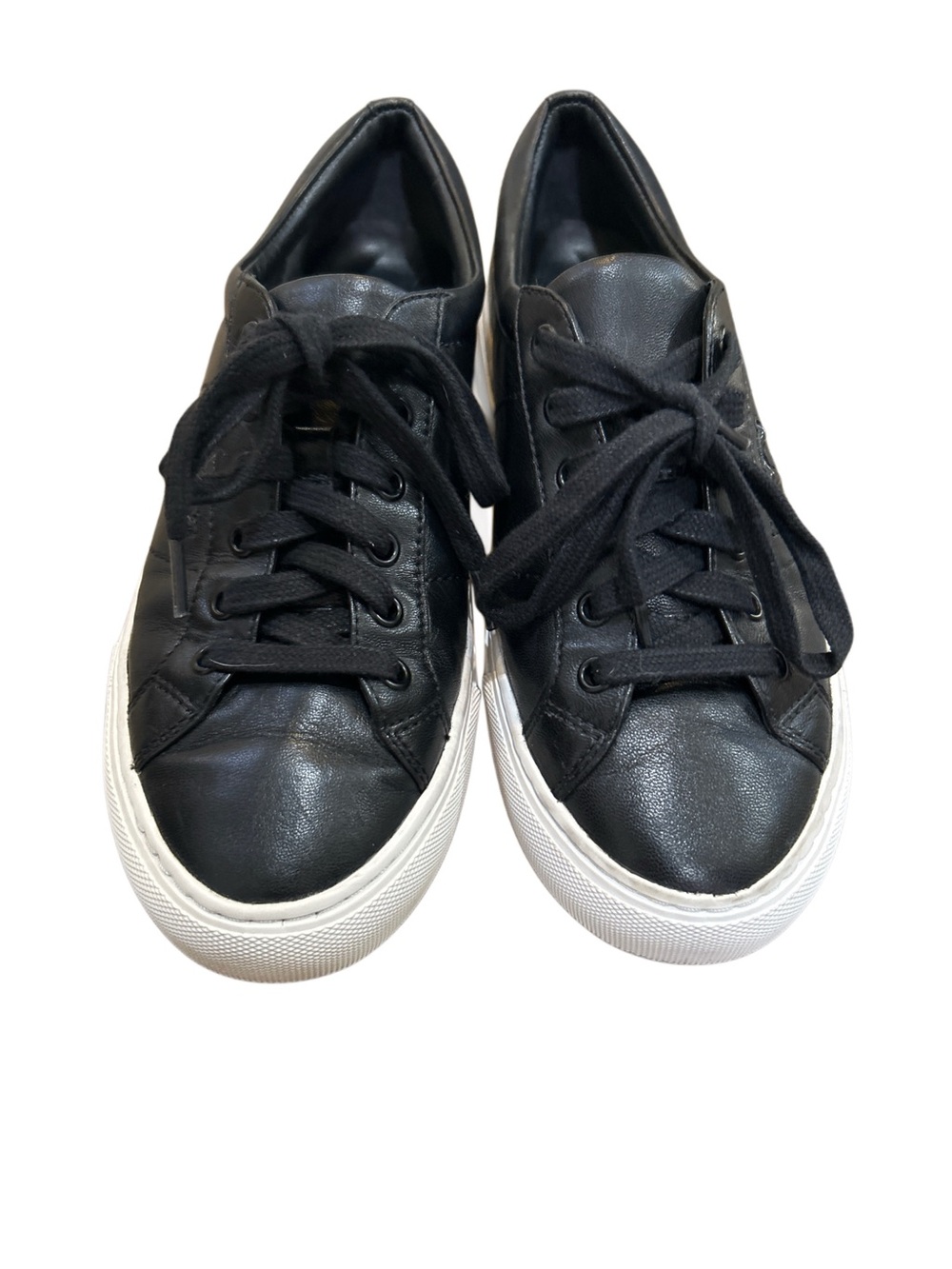 Tory Burch Chace Low Top Black Leather Lace-Up Sneakers White Soles 6M